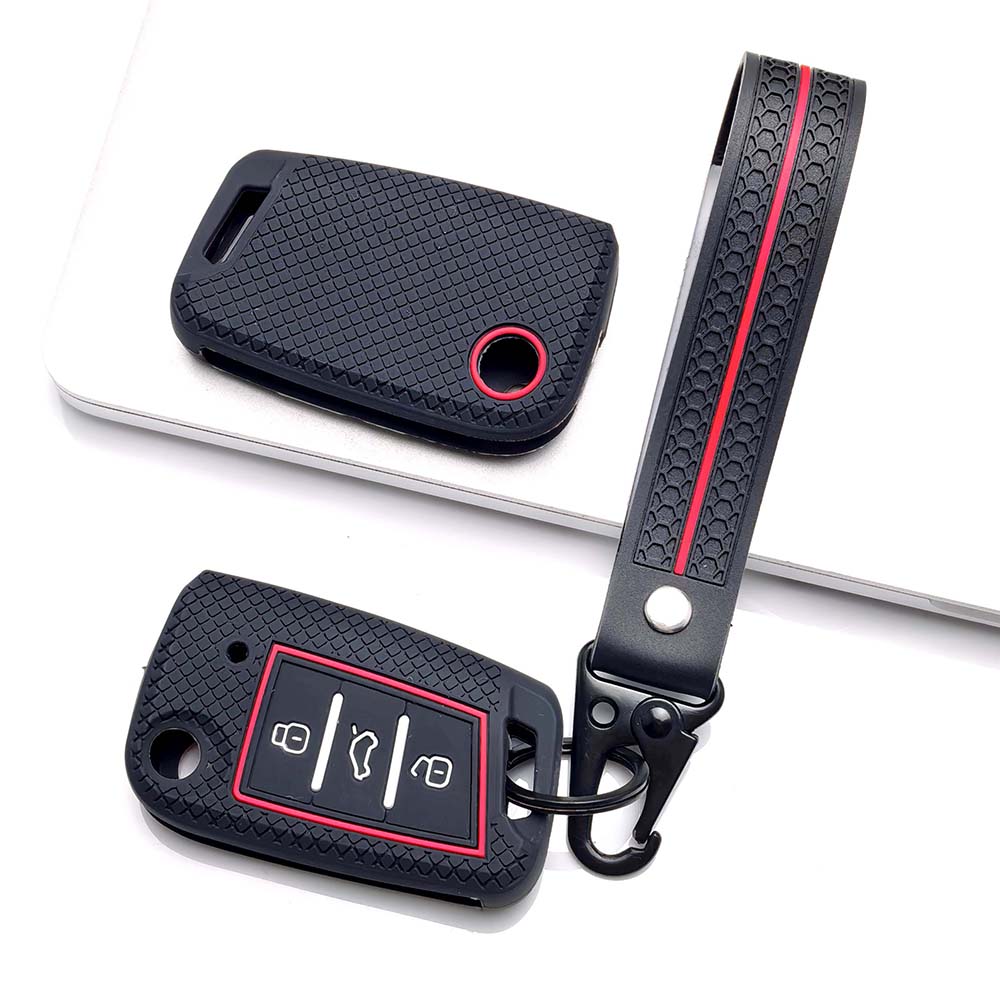 Key Fob Cover for Volkswagen Golf Tiguan Octavia MK7 MK2 Leon Ateca Kodiaq with Keychain Anti-Scratch Guard Shockproof Protection Soft Grip Texture