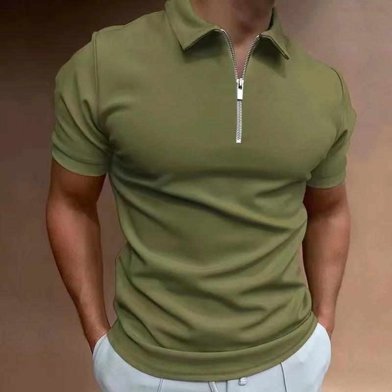 Casual In Summer Men's Short Sleeved Polo Shirt, Fashionable Zipper Polo Shirt Casual Slim Fit Breathable Fashionable