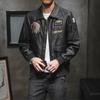 Giacca da uomo in pelle PU Giacca da moto da uomo con bavero ricamato Giacca in pelle casual di tendenza da uomo per primavera e autunno