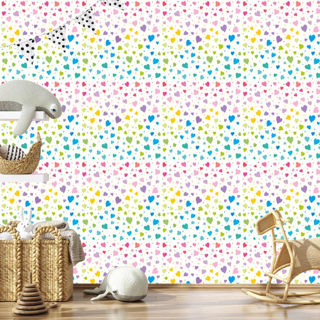Colorful Little Hearts Wallpaper for Living Room and Bedroom 50x1000