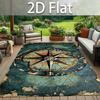 1pc 2D Flat Vintage Nautical Compass Pattern Rectangular Non‑Slip Area Rug, Indoor Home Rug for Living Room, Bedroom, Bedside