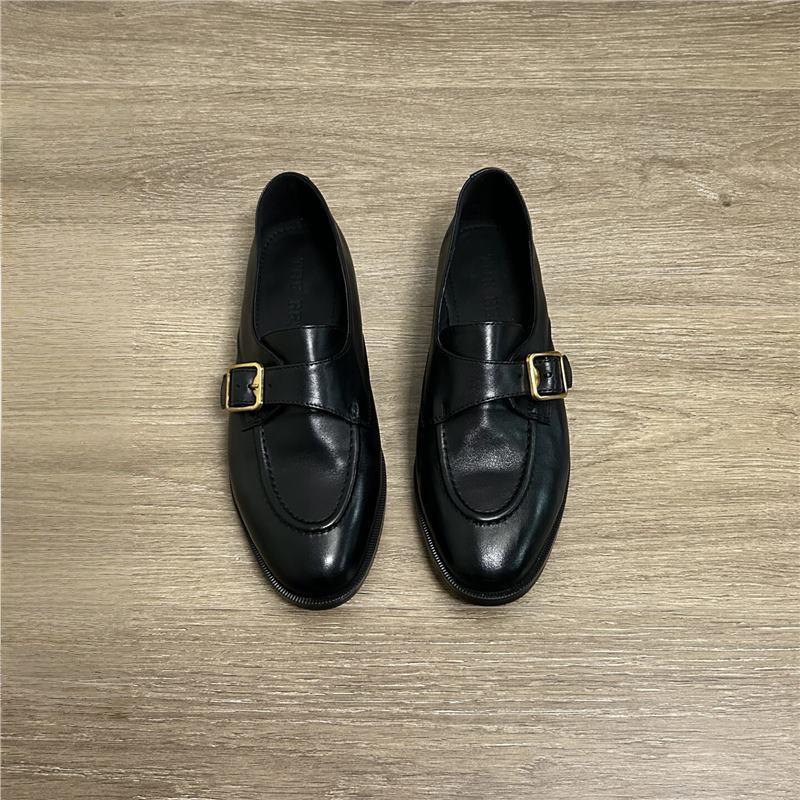New British style handmade soft leather retro square buckle one-pedal versatile loafers