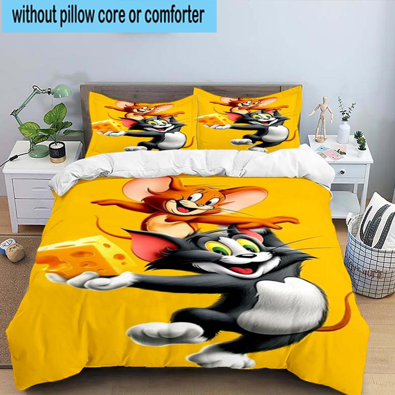 3PCS Cat and Mouse 3pcs Bedding,Including 3PCS Duvet Cover And 2pcs Pillowcases Perfect for Christmas,Ideal for Bedroom, Dormitory