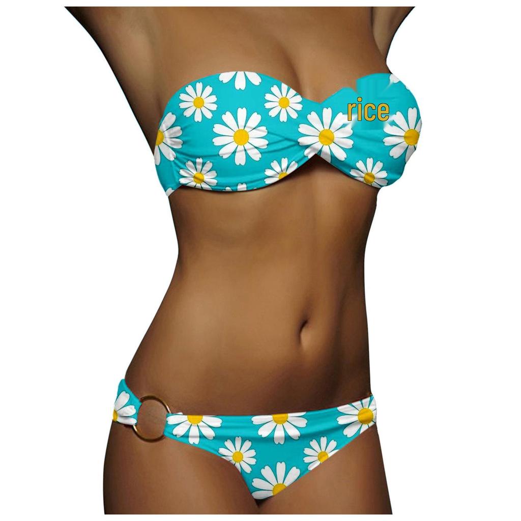 2024 European and American Women's Sexy Split Swimsuit with Hard Cup and Double Ring Bikini