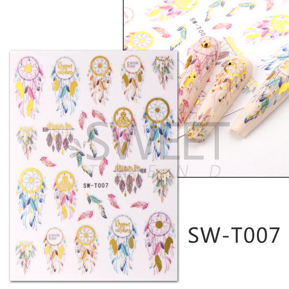 Красочные перья и цветы, бронзовые наклейки для ногтей, наклейки для дизайна ногтей, аксессуары для дизайна ногтей, украшения