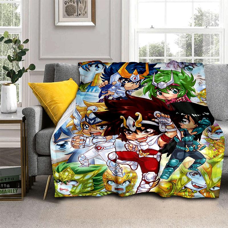 Cartoon Anime Saint-Seiya Glod Throws Blanket Kids Super Soft Blankt for Sofa Travel Couch Picnic Flannel Blanket Birthday Gift