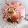 Pink Capybara Pattern, Automatic Folding Umbrella, Portable and Foldable Design, 8 Ribs, a Christmas or Birthday Gift.