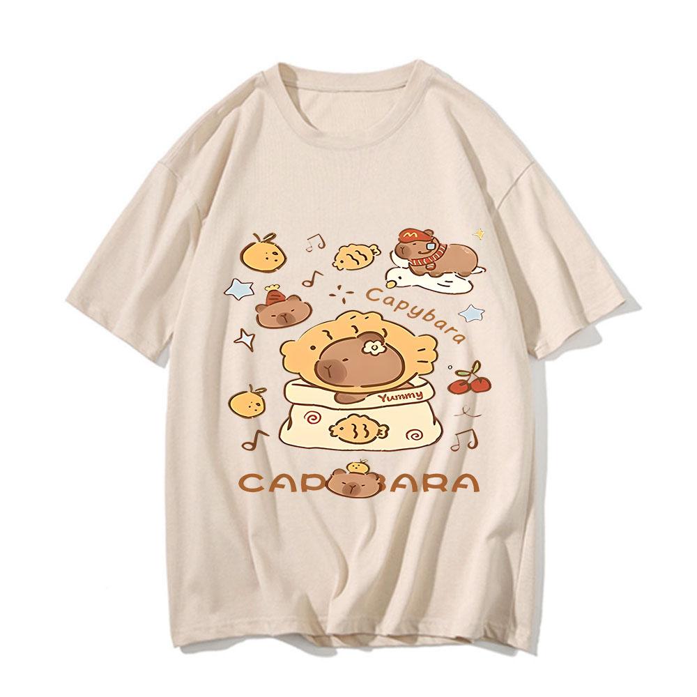 Cute Capybara Tshirt Unisex Design Sense of Personality Casual Loose Shortsleeved Kawaii Animals Printed Tops Figure Silhouette