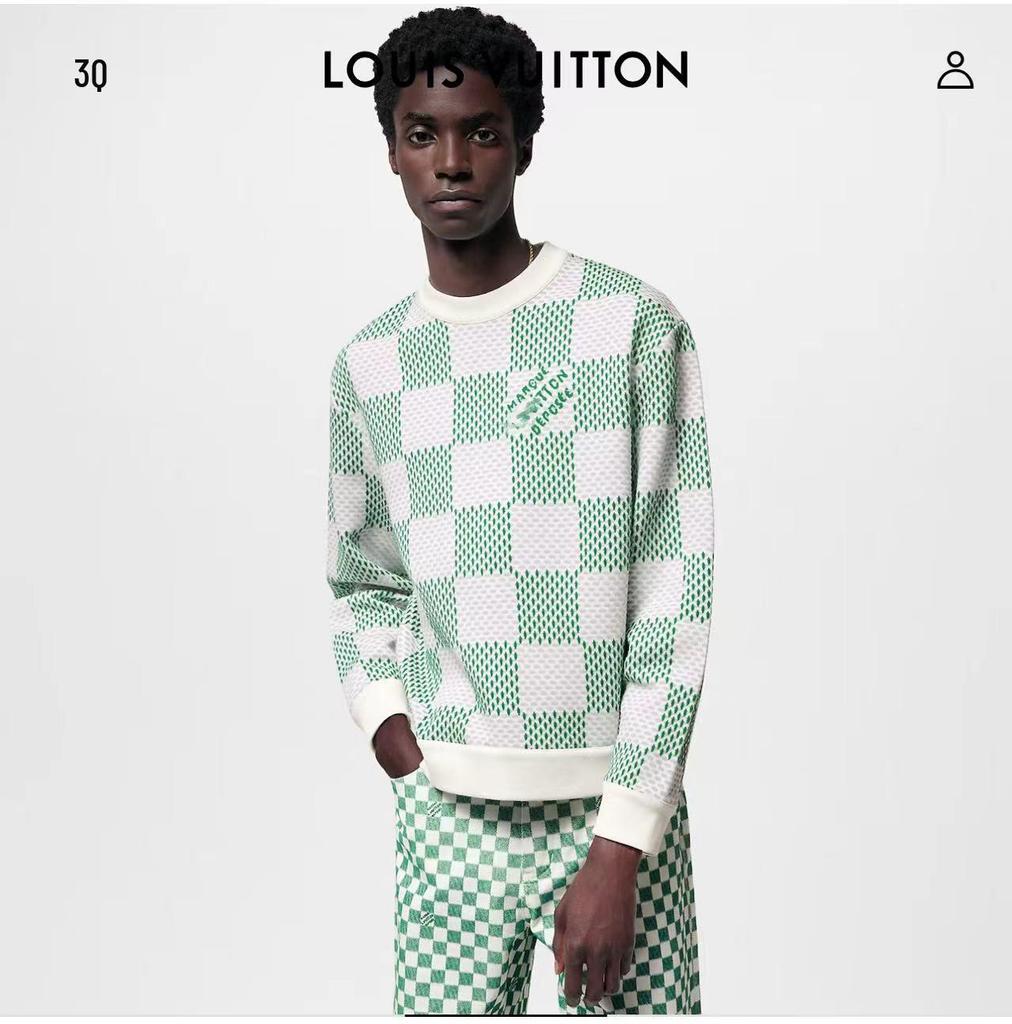 LV 25 Unisex Plaid Checkerboard Jacquard Sweater - Color Block, Round Neck, OS Fit