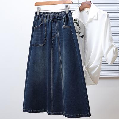 DIMANAF 2025 Plus Size Summer Elastic Denim Skirts Women Fashion Loose  A-Line Skirt High Waist Vintage