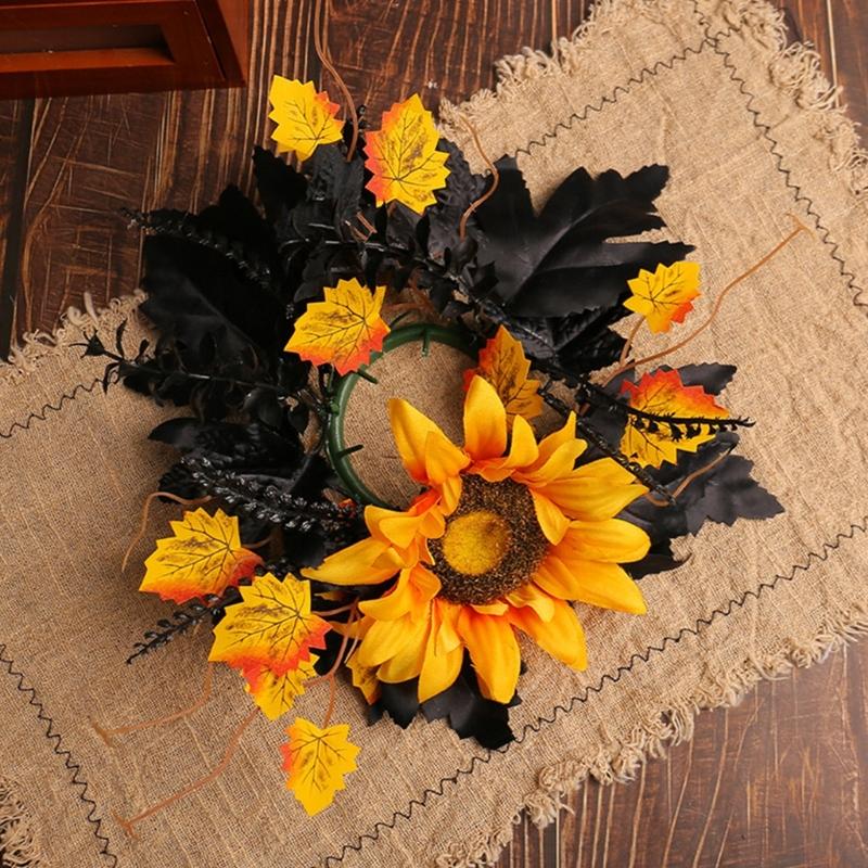 Colorful Flower Candle Wreaths Pack of 5 Tealight Candle Holders Rings for Halloween Parties Table Centerpieces Decors