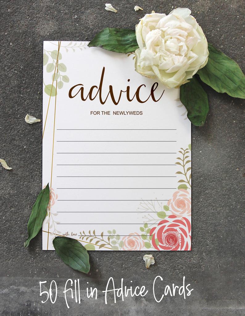 Inkdotpot Set of 50 Advice for The Newlyweds, Bride & Groom, Mr and Mrs Advice Cards Floral Wedding Décor, Guestbook Alternative 5x7 Inches