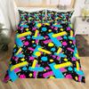 Retro Memphis Style Duvet Cover Set Galaxy Fashion Style Geometric Shapes Bedding Set Full,Hipster Old Fashioned Comforter Cover