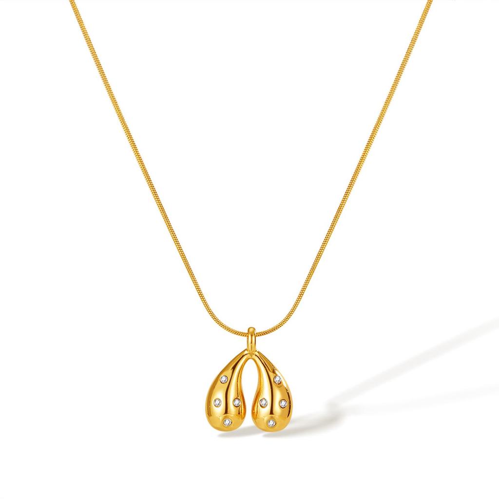 French Retro Teardrop Zircon Necklace: Women's Simple Stainless Steel Clavicle Chain