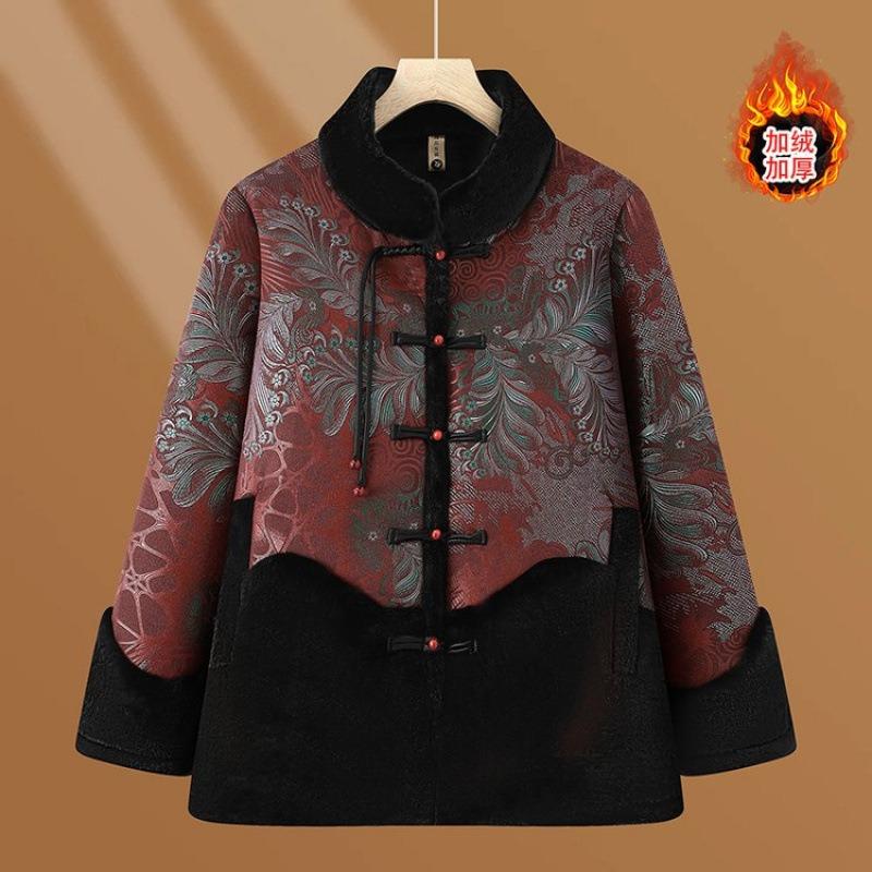 Old lady winter woolen coat grandma fur integrated top old man Tang suit velvet clothes