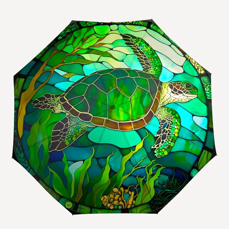 1pc Sea Turtle Artwork Automatic Umbrella - Automatic Opening And Closing, Sturdy Iron Frame, Formal Occasions yy251018161