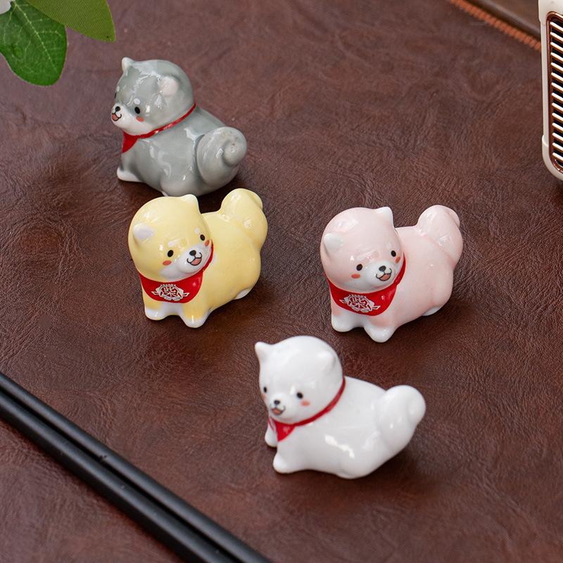 1-3 Japansk Shiba Inu Ätpinnshållare Djurserie Keramiska Bordsdekorationer Hem Kök Skedstöd Söta Tehusdjur
