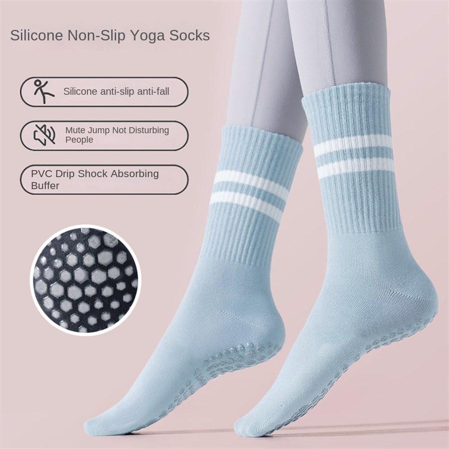 1 Pair of Women's Yoga Socks Skipping Rope Sports Pilates Indoor Anti Slip Floor Double Bar Mid Leg Socks