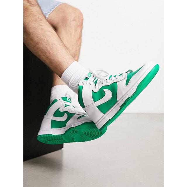 

Бело-зеленые кроссовки Nike Dunk Hi Retro
