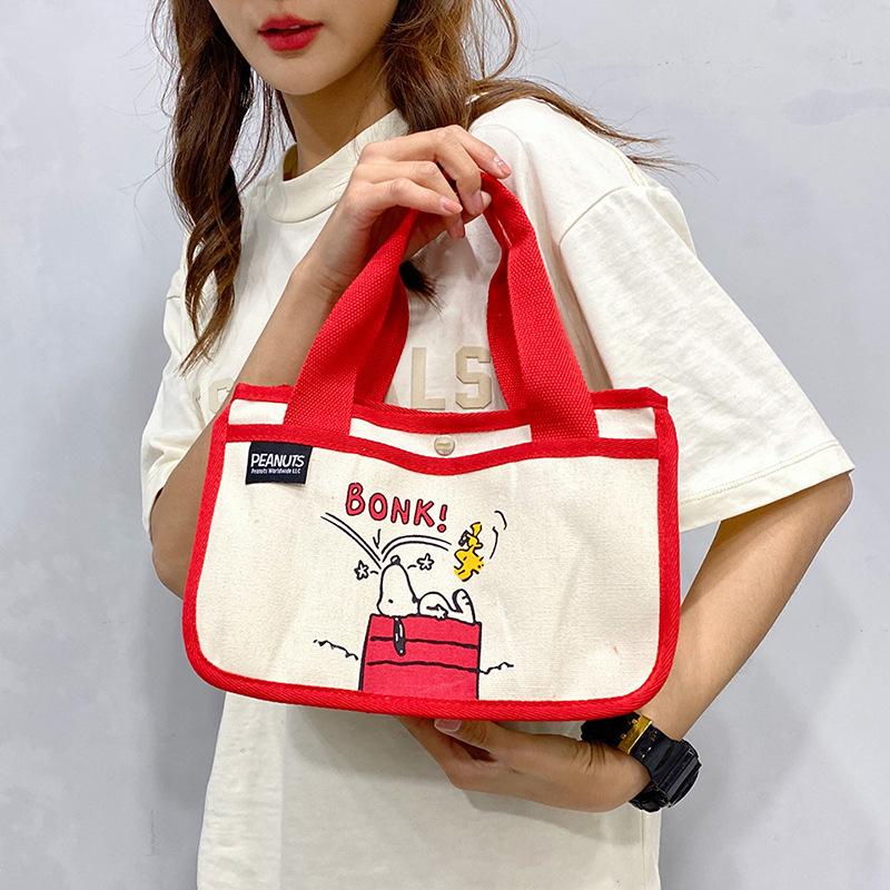 Cute canvas small square bag, popular versatile office worker bento bag niche large-capacity cute tote bag