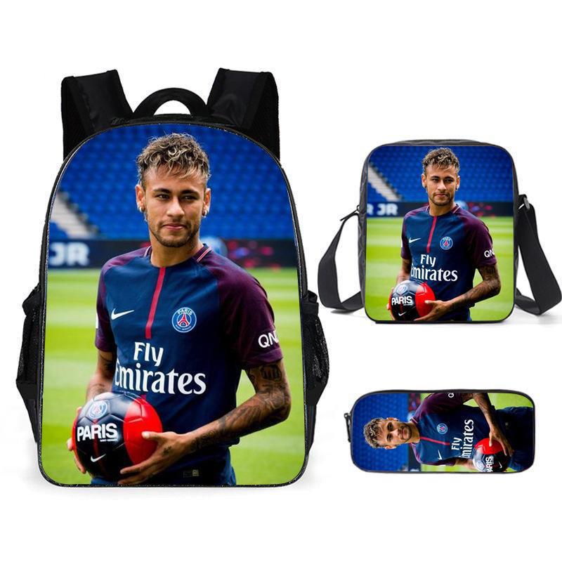 Sac à dos scolaire imprimé Messi pour étudiant Sac à dos Satchel C Luo pour Neymar Ensemble trois pièces