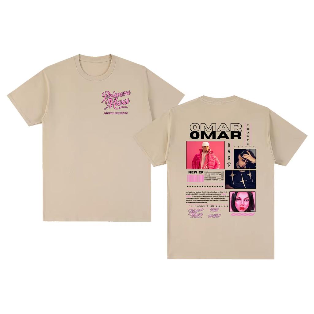 Men's New Cotton Vintage T‑Shirt with Omar Courtz Primera Musa Album Tour Merch Hip‑Hop Fashion Graphic Print Women And Men T-shirt