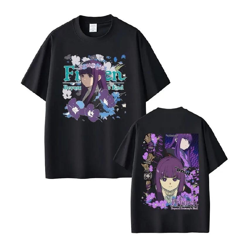 

Anime Frieren_ Beyond Journey s End Fern Graphic T Shirt Men Women Summer Harajuku High Quality Cotton Short Sleeve T-shirts S чёрный