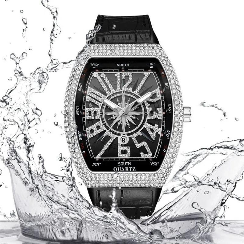 Men Wristwatch Automatic Quartz Clock Male Rhinestone Arabic Numeral Dial Watch