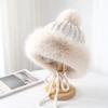 Fox Fur Ear Protection Lei Feng Hat for Women, Cute Pom-Pom Cold-Proof Riding Hat, Korean Style Warm Fleece-Lined Knitted Beanie