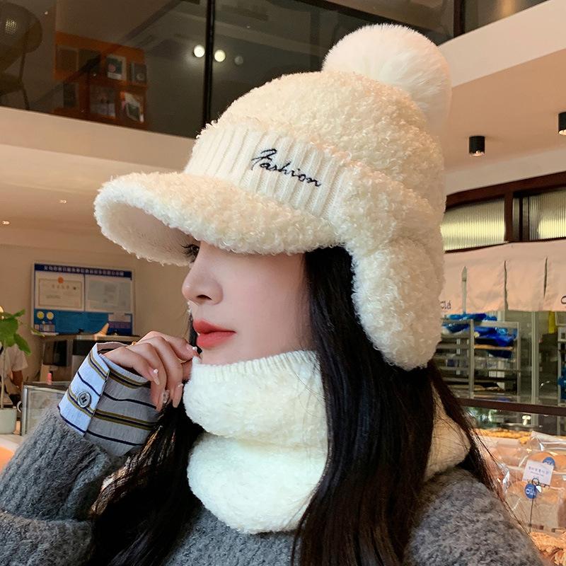 Korean Version of Women's Hats Autumn and Winter Rabbit Fur Duck Tongue Cycling Thermal Hat Casual Versatile Winter Ear Protection Knitted Wool Hat