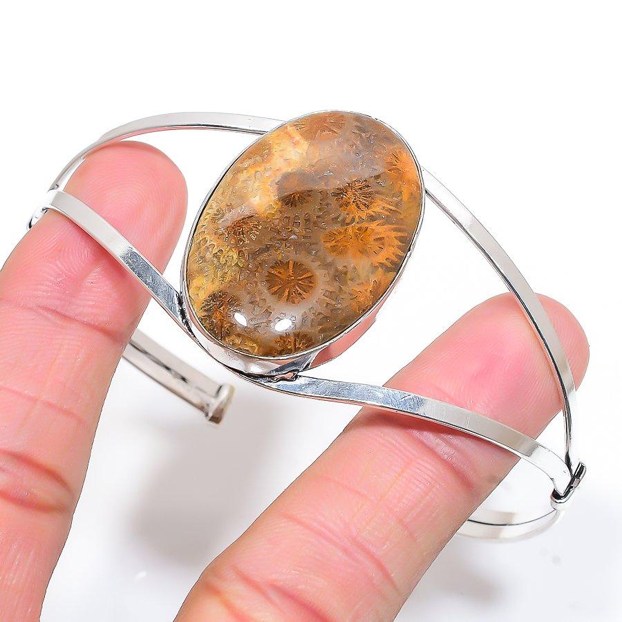 

Fossil Coral Gemstone Handmade Ethnic Cuff Jewelry Bangle Adjustable SR-10767