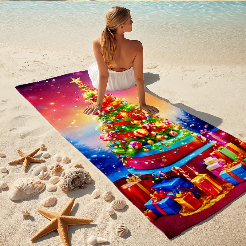 1Pc Christmas Tree Lights Gifts Beach Towel, Quick Dry, Multi-Use for Beach Pool Gym Yoga Home Travel, Christmas, Halloween, Xmas Gift S235