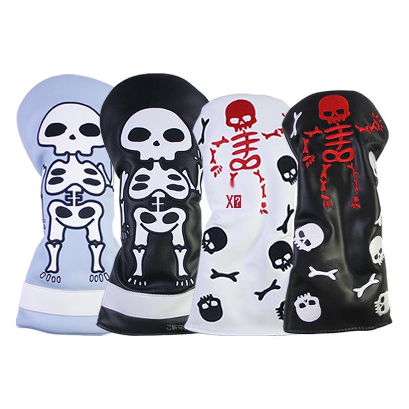 Skull Embroidered Golf Wood Headcover with Rotating Number Tag (1/3/5/UT)
