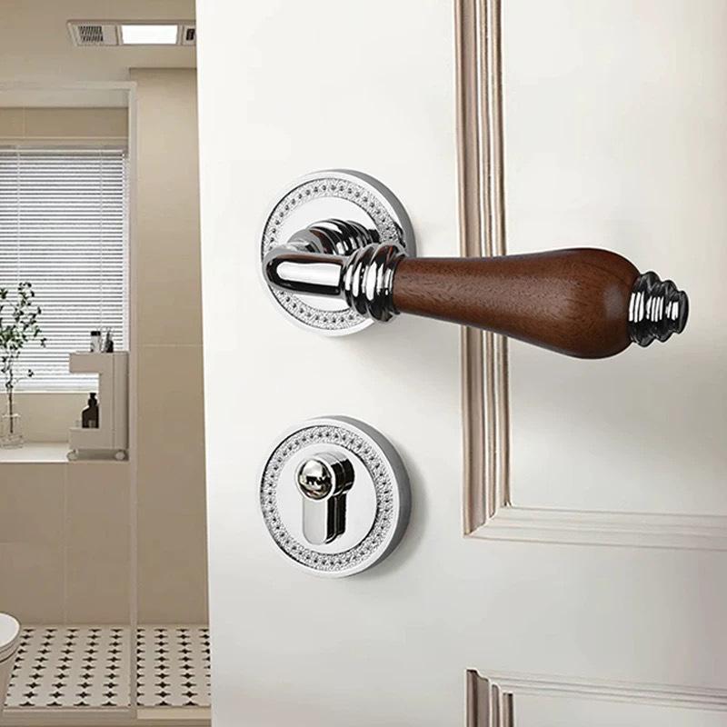Euro Walnut Wood Handle Door Lock Indoor Universal Security Door Locks Bedroom Mute Deadbolt Lock Furniture Hardware Accessories
