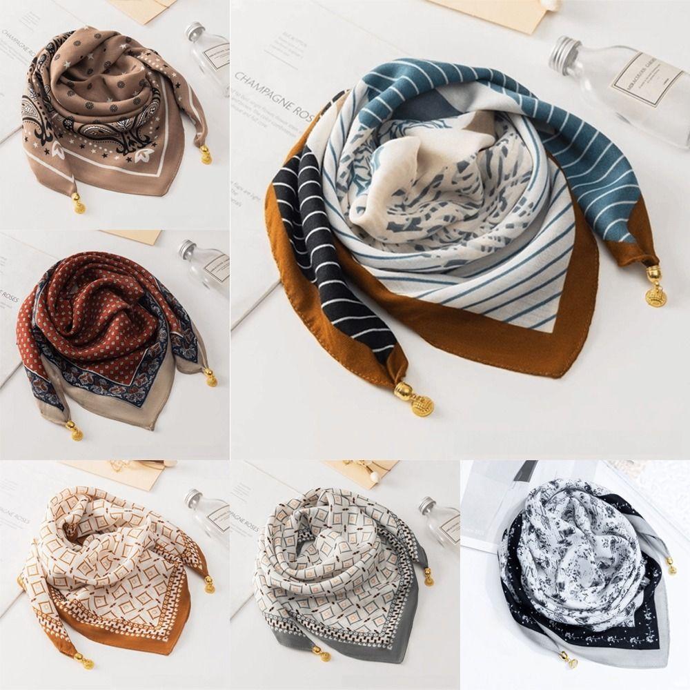 Magnetic Buckle Cotton Square Scarf Soft Cotton Hijab Wraps Fashion Headwear Soft Shawl  Girl Women