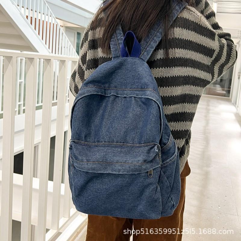 Schoolbag denim backpack 1011 casual washed denim student schoolbag large capacity wear-resistant retro denim schoolbag