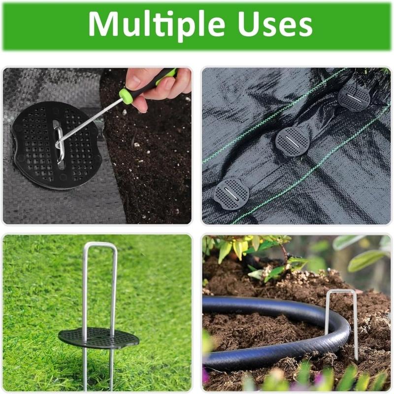 101Pcs Garden Stakes Set 50 U-Shaped Staples Pegs 50 Fixing Gaskets 1 Pick Hook