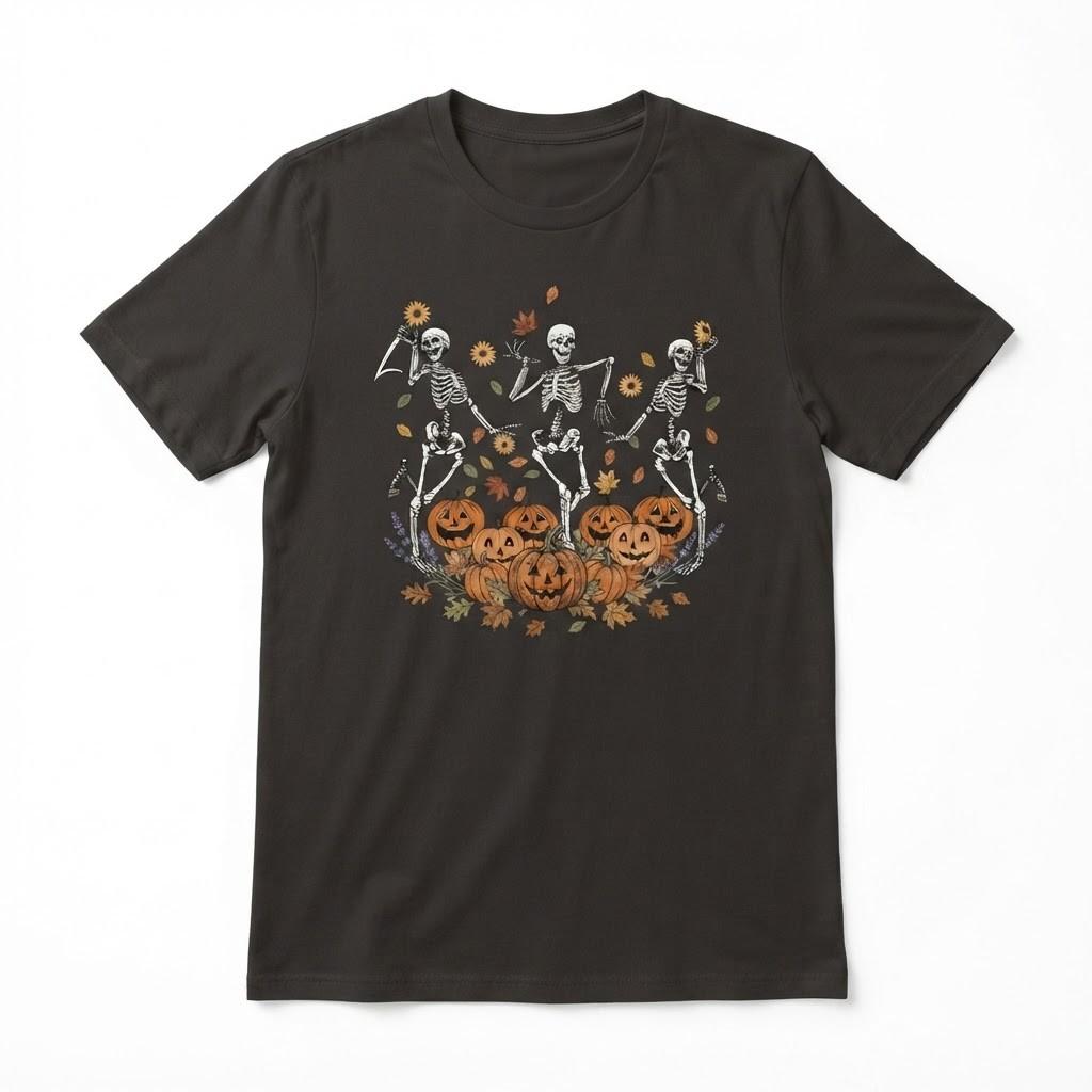 Dancing Skeleton T-Shirt, Halloween Skeleton Shirt, Halloween Pumpkin Shirt 4XL