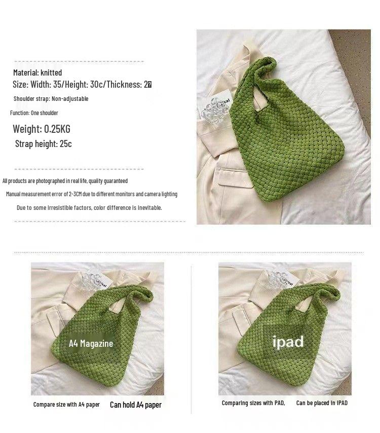 Retro Knitted Wool Tote Bag - Women's Handmade Shoulder Handbag