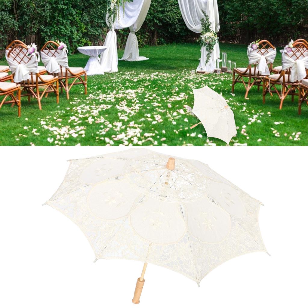 Lace Umbrella Parasol Vintage Wedding Bridal Umbrella for Photo Costume Party SuppliesL Beige