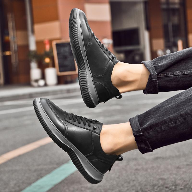 Fashion Genuine leather black and white casual shoes Comfortable Leisure Versatile style Lace up style Office driving stroll men's shoes