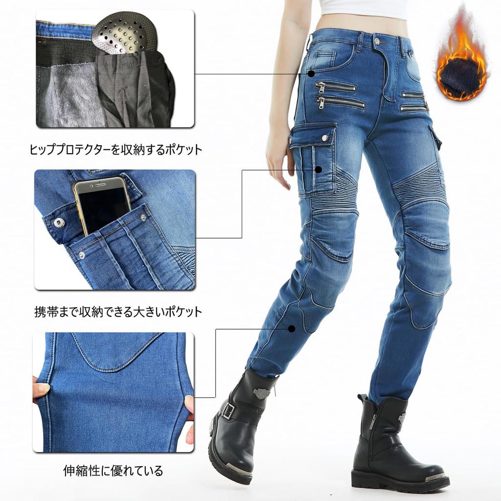 RENHE Winter Motorcycle Warm and Size XS Women's Pants, Comfortable, Fleece-Lined, Straight-Fit, Blue,