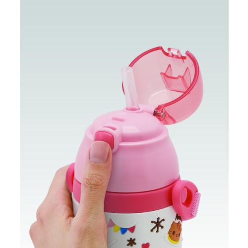 Skater Stainless Steel Children's Water Bottle 380ml Straw Drinking 3D Hello Kitty Snack Time SSPV4 Sanrio-A