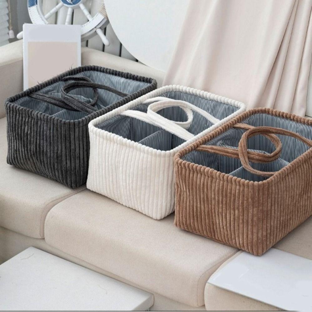 Portable Cloth Compartment Storage Basket Large Capacity Solid Color Mommy Bag with Handle Snack Storage Box Office