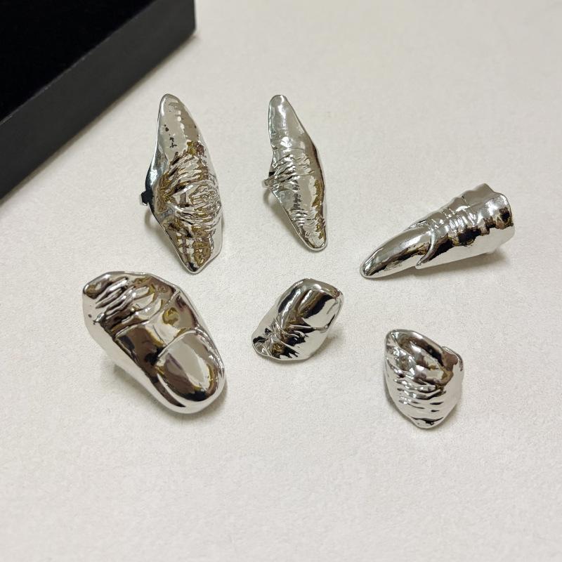Artistic Irregular Texture Knuckle Ring Hip-Hop Style Niche Full Finger Rings For Men And Women