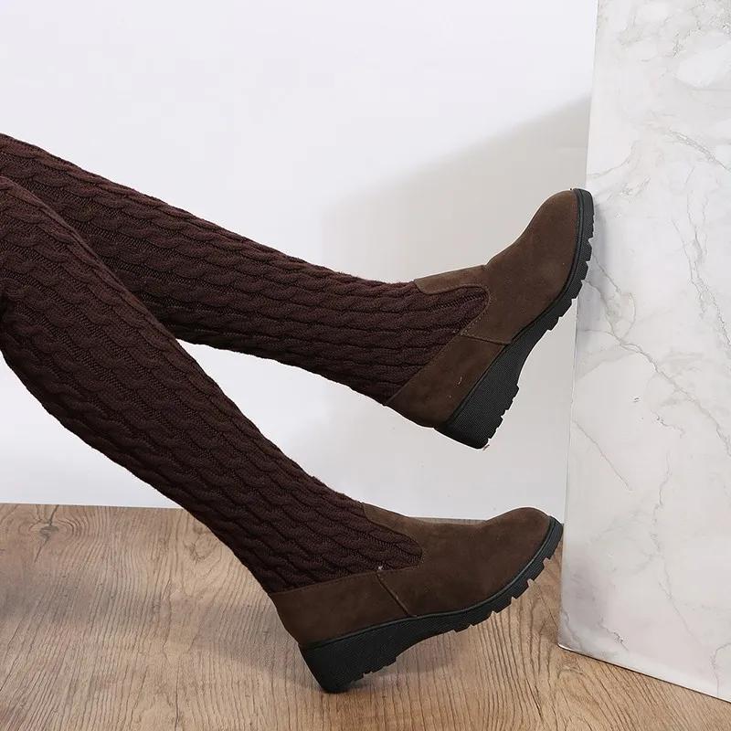 2025 Autumn and Winter New Fashion Knitted Wool High Socks Boots for Women Flat Over The Knee Long Elastic Skinny Boots