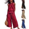 2 Stück/Set Sommer Damen Outfit Western-Stil Vintage Bohemian Rüschen Baumwoll-Leinen Anzug Mode Lockerer Anzug