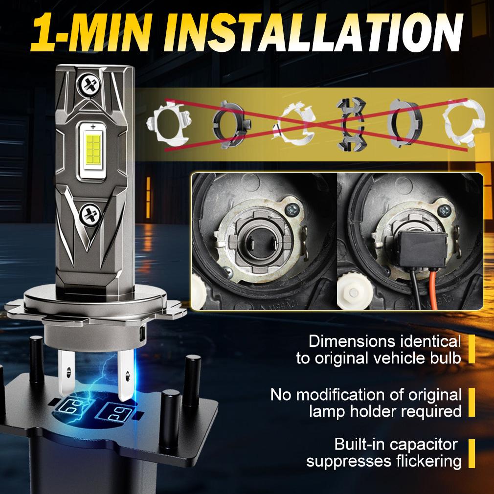 2Pcs 20000LM H4 H7 LED Headlight Bulbs 1:1 Mini Canbus H1 H11 H8 Led Lamp 9005 HB3 9006 HB4 Car Headlamp Fanless DRL Light Auto Fog Lamps 6500K White