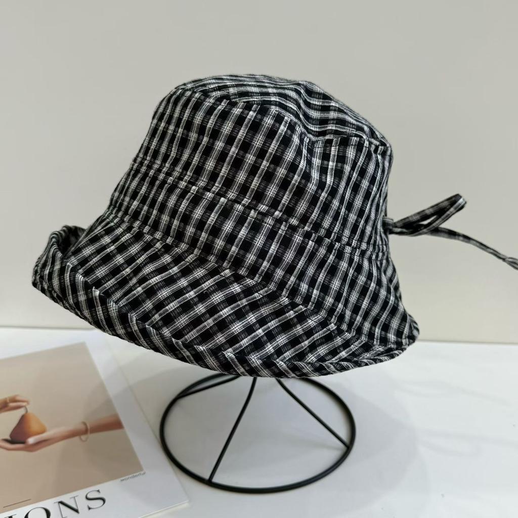 Spring and summer new plaid temperament bucket hat women's sunshade sunscreen UV protection bucket hat versatile