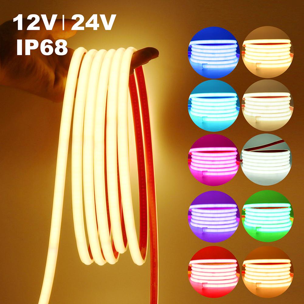 Bandă Luminoasă LED COB Neon 12V 24V Impermeabilă IP68 320 LED-uri Flexibilă Tub Lactat Iluminare 10 Culori 0.5m 1m 2m 3m 4m 5m